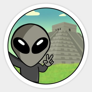 Space Alien Selfie Chichen Itza - Version 2 Sticker